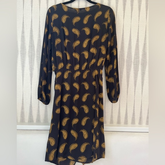 Massimo Dutti Midi Dress. Dark grey/brown with mustard paisley pattern. - Picture 4 of 8